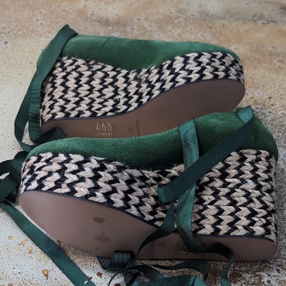 NWOT Free People | Green Suede Wedge Espadrilles Calf Tie Size EU 38 Size 7.5 - Picture 8 of 12